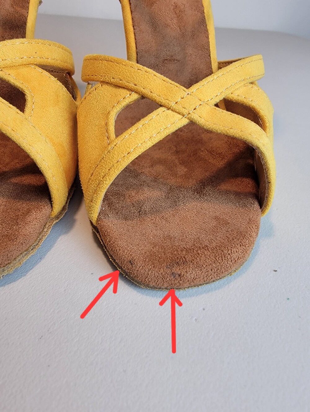 Suede Salsa Latin Dance Shoes Yellow, Strappy, 3.25" Heel, Dance and Sway 7-7.5 - Picture 11 of 12